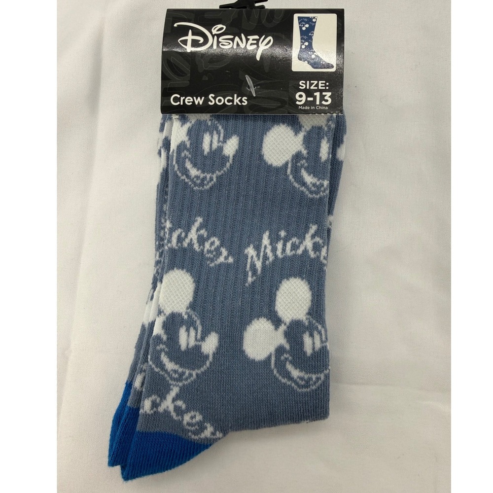 Disney Mickey Mouse Mens Crew Socks Blue White Heather Character Print Size 9-13